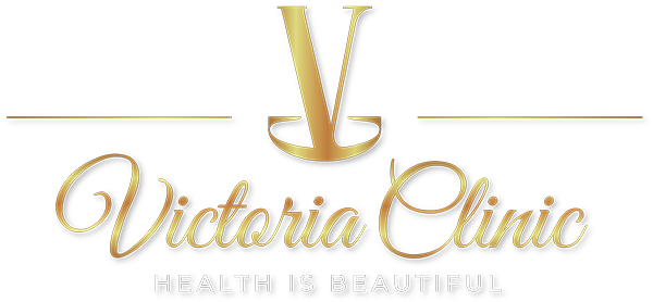 Victoria Clinic Golden Logo with Health is Beautiful Slogan